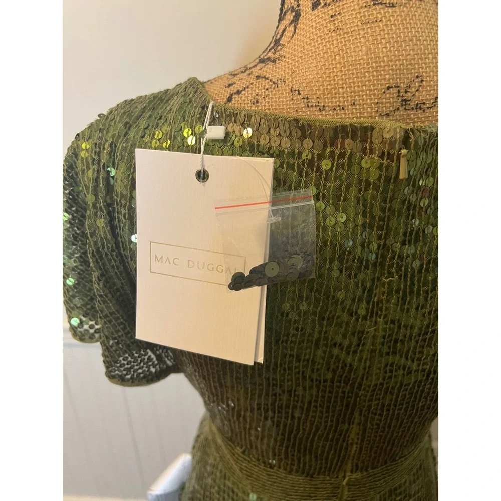 Mac Duggal 10773 size 4 Stunning Olive‎ Green Sequin Wrap Gown Embellished Waist